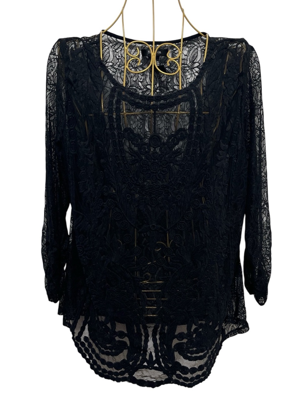 Style & Co Y2K Cotton Lace Sheer Blouse Top Size Medium